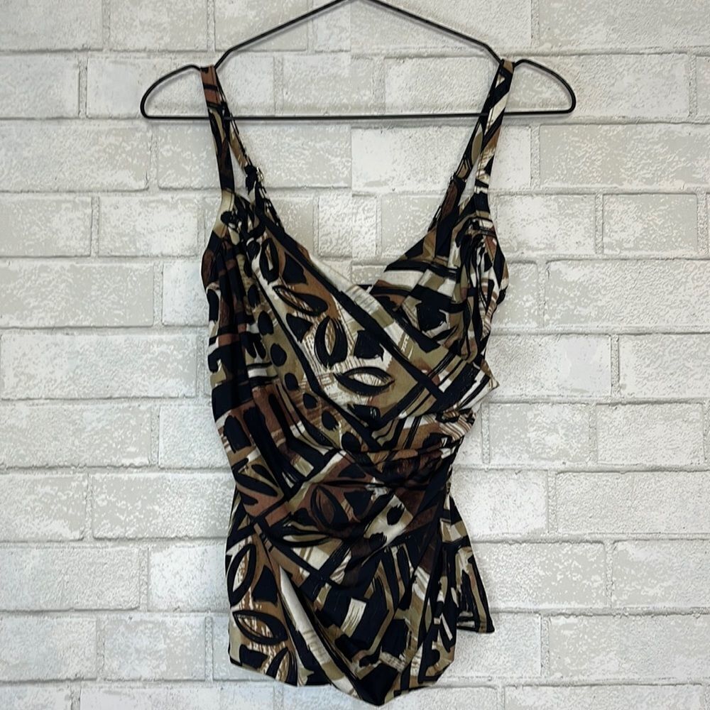 Magicsuit Brown Printed Faux Wrap Tankini Top 10